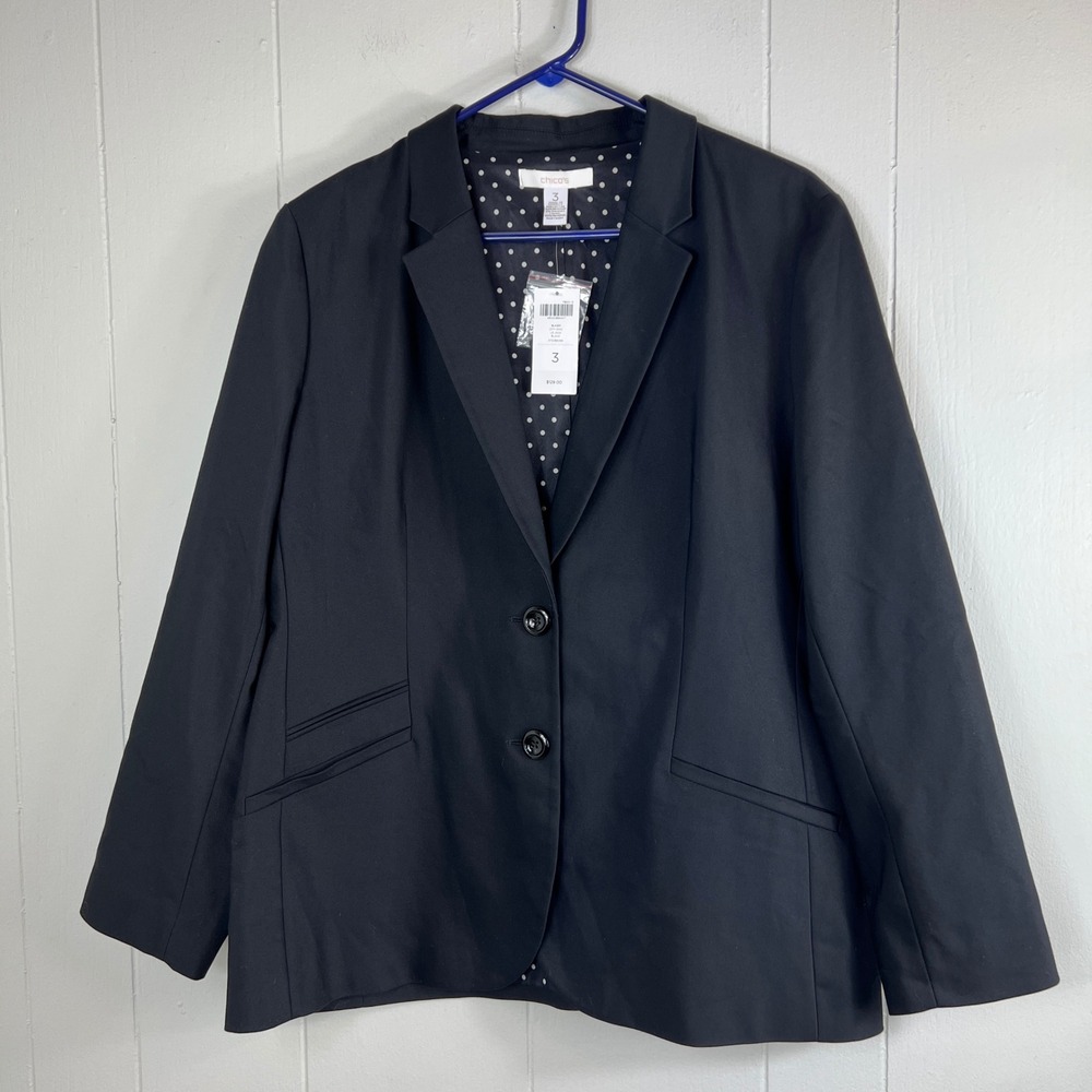 NWT‎ Chico's Women's Black Blazer Size 3 XL Polka Dot Lined